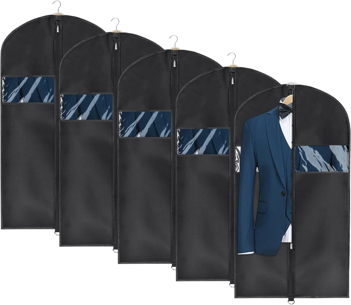 60 '' Foldable Extra Long Dress Garment Bag, Premium Breathable & Tear-resistant Hanging Dress Cover for Travel and Closet Storage with Mesh Shoe Pocket and 2 Carry Handles