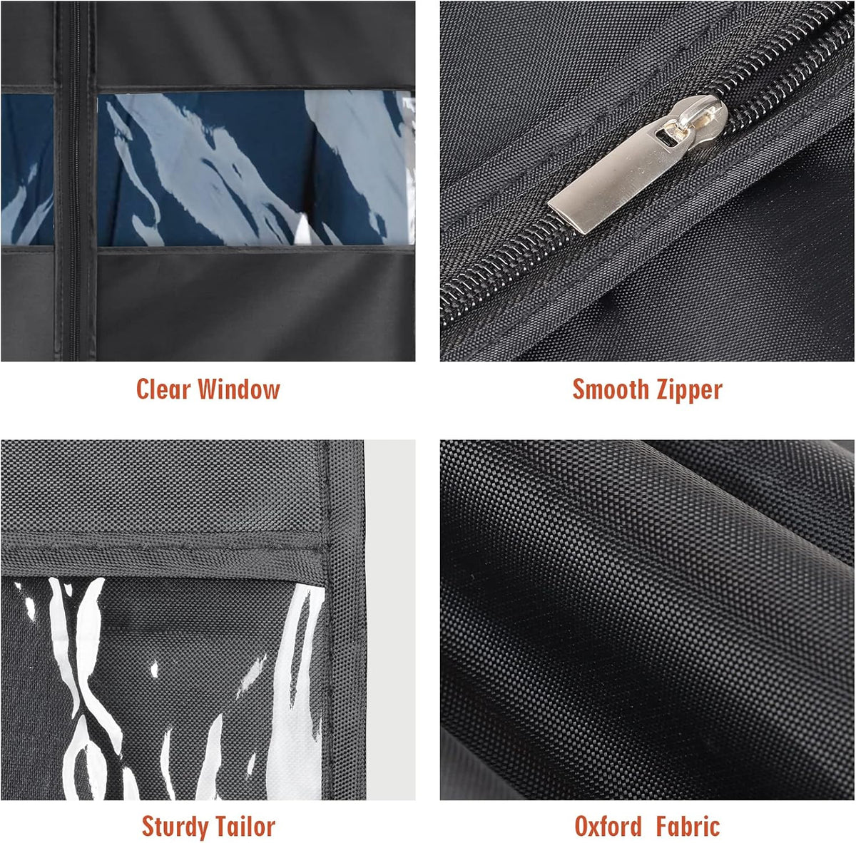 60 '' Foldable Extra Long Dress Garment Bag, Premium Breathable & Tear-resistant Hanging Dress Cover for Travel and Closet Storage with Mesh Shoe Pocket and 2 Carry Handles