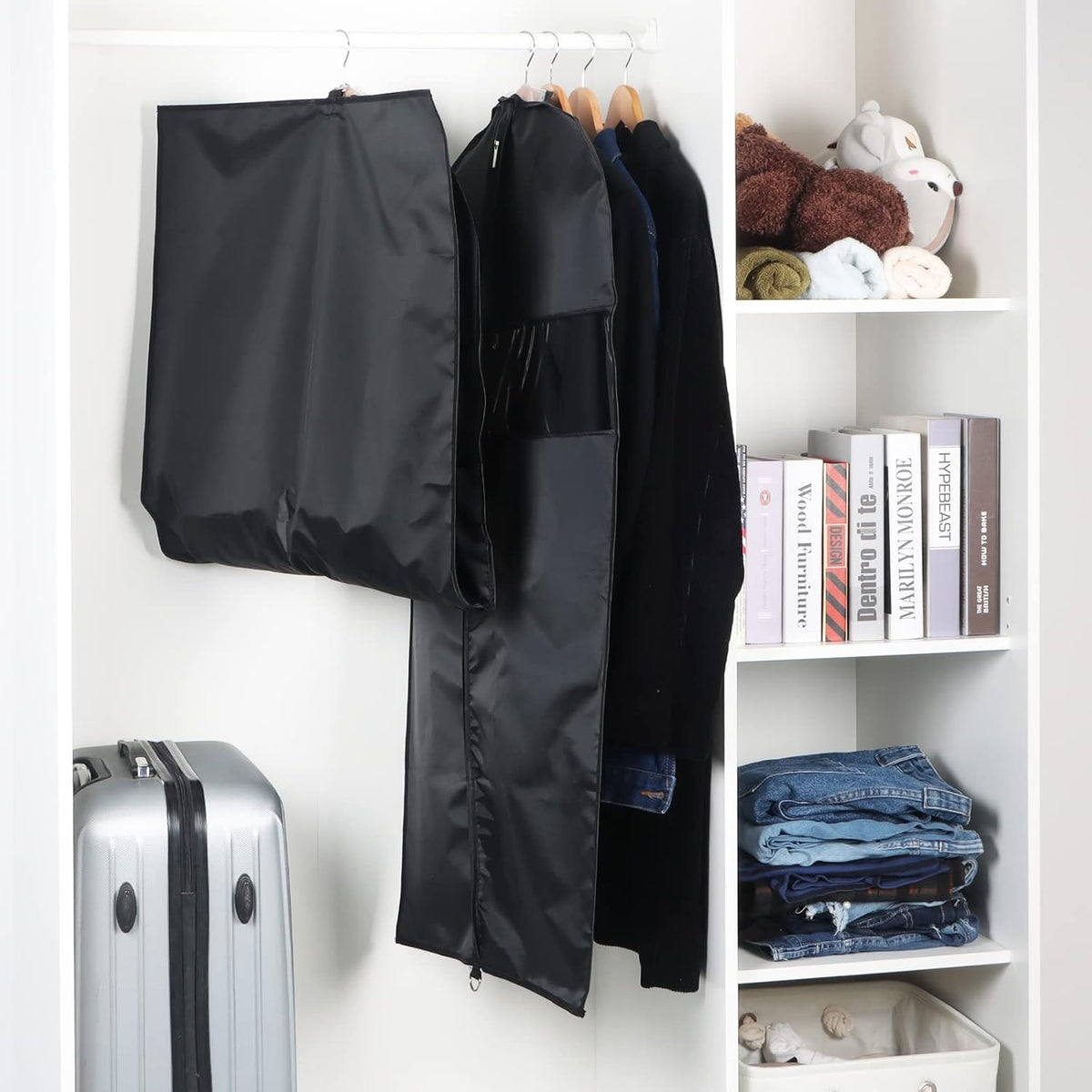 60 '' Foldable Extra Long Dress Garment Bag, Premium Breathable & Tear-resistant Hanging Dress Cover for Travel and Closet Storage with Mesh Shoe Pocket and 2 Carry Handles