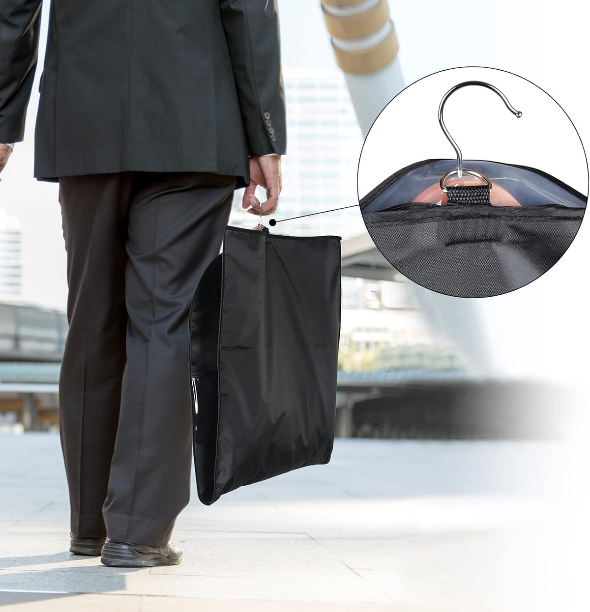 60 '' Foldable Extra Long Dress Garment Bag, Premium Breathable & Tear-resistant Hanging Dress Cover for Travel and Closet Storage with Mesh Shoe Pocket and 2 Carry Handles