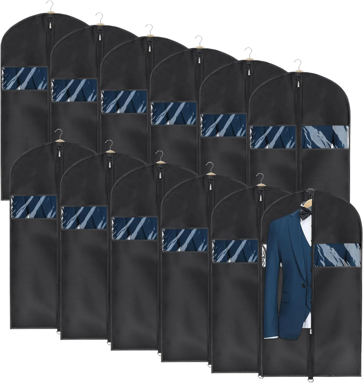 60 '' Foldable Extra Long Dress Garment Bag, Premium Breathable & Tear-resistant Hanging Dress Cover for Travel and Closet Storage with Mesh Shoe Pocket and 2 Carry Handles