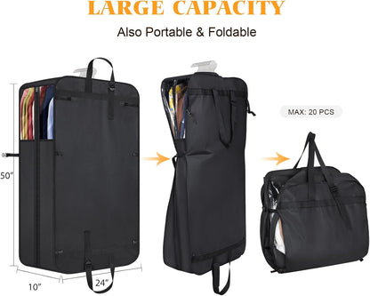 60 '' Foldable Extra Long Dress Garment Bag, Premium Breathable & Tear-resistant Hanging Dress Cover for Travel and Closet Storage with Mesh Shoe Pocket and 2 Carry Handles
