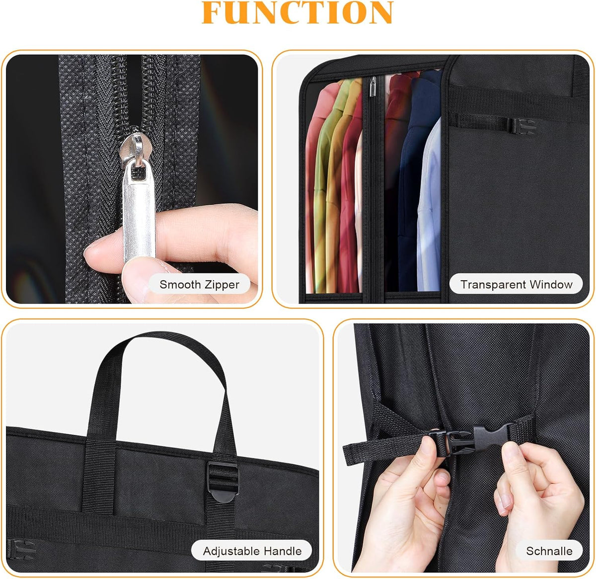 60 '' Foldable Extra Long Dress Garment Bag, Premium Breathable & Tear-resistant Hanging Dress Cover for Travel and Closet Storage with Mesh Shoe Pocket and 2 Carry Handles