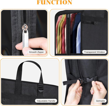 60 '' Foldable Extra Long Dress Garment Bag, Premium Breathable & Tear-resistant Hanging Dress Cover for Travel and Closet Storage with Mesh Shoe Pocket and 2 Carry Handles