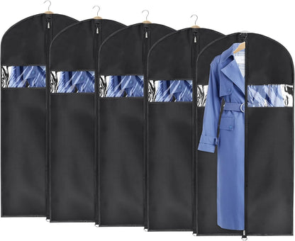 60 '' Foldable Extra Long Dress Garment Bag, Premium Breathable & Tear-resistant Hanging Dress Cover for Travel and Closet Storage with Mesh Shoe Pocket and 2 Carry Handles