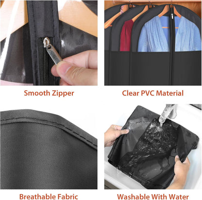 60 '' Foldable Extra Long Dress Garment Bag, Premium Breathable & Tear-resistant Hanging Dress Cover for Travel and Closet Storage with Mesh Shoe Pocket and 2 Carry Handles