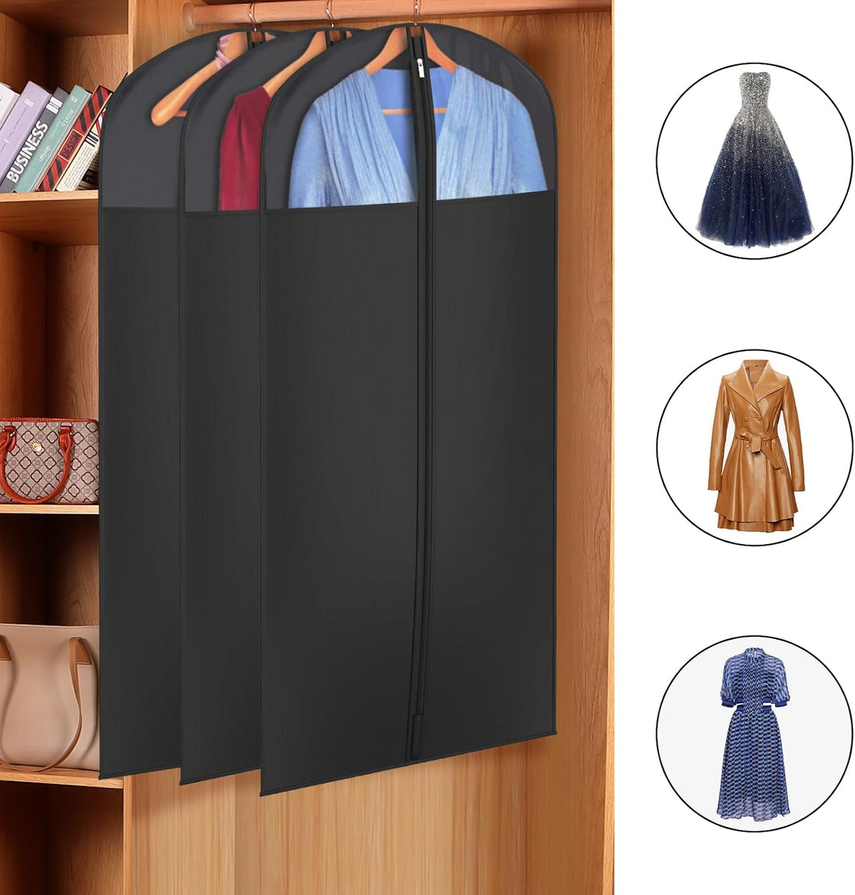 60 '' Foldable Extra Long Dress Garment Bag, Premium Breathable & Tear-resistant Hanging Dress Cover for Travel and Closet Storage with Mesh Shoe Pocket and 2 Carry Handles