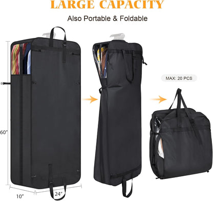 60 '' Foldable Extra Long Dress Garment Bag, Premium Breathable & Tear-resistant Hanging Dress Cover for Travel and Closet Storage with Mesh Shoe Pocket and 2 Carry Handles