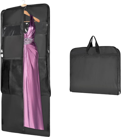 60 '' Foldable Extra Long Dress Garment Bag, Premium Breathable & Tear-resistant Hanging Dress Cover for Travel and Closet Storage with Mesh Shoe Pocket and 2 Carry Handles