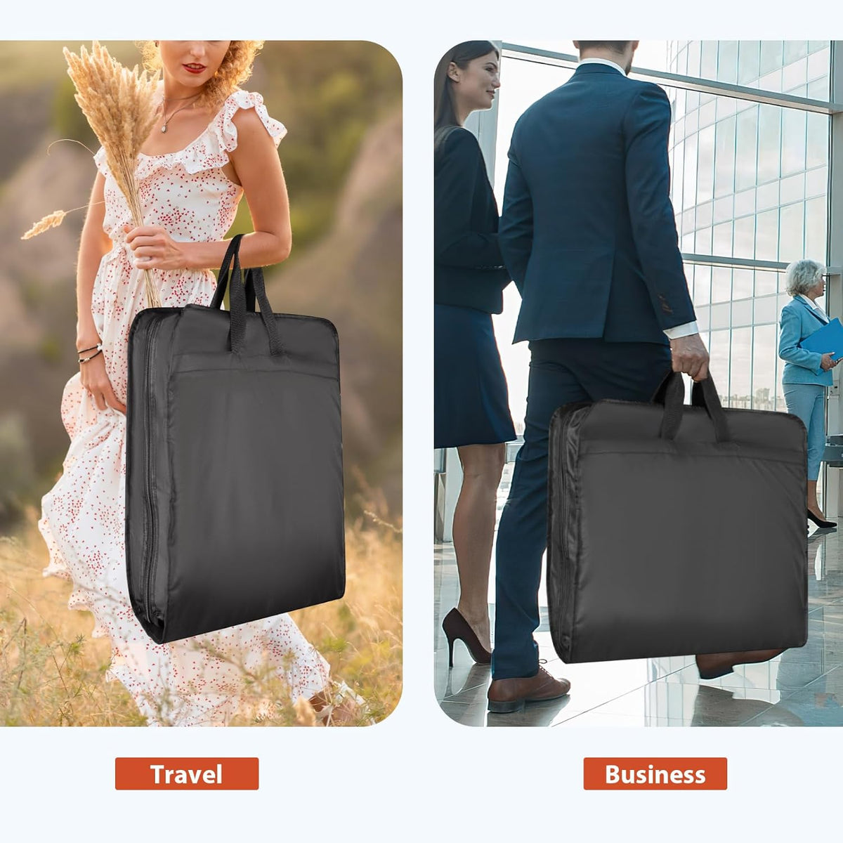 60 '' Foldable Extra Long Dress Garment Bag, Premium Breathable & Tear-resistant Hanging Dress Cover for Travel and Closet Storage with Mesh Shoe Pocket and 2 Carry Handles