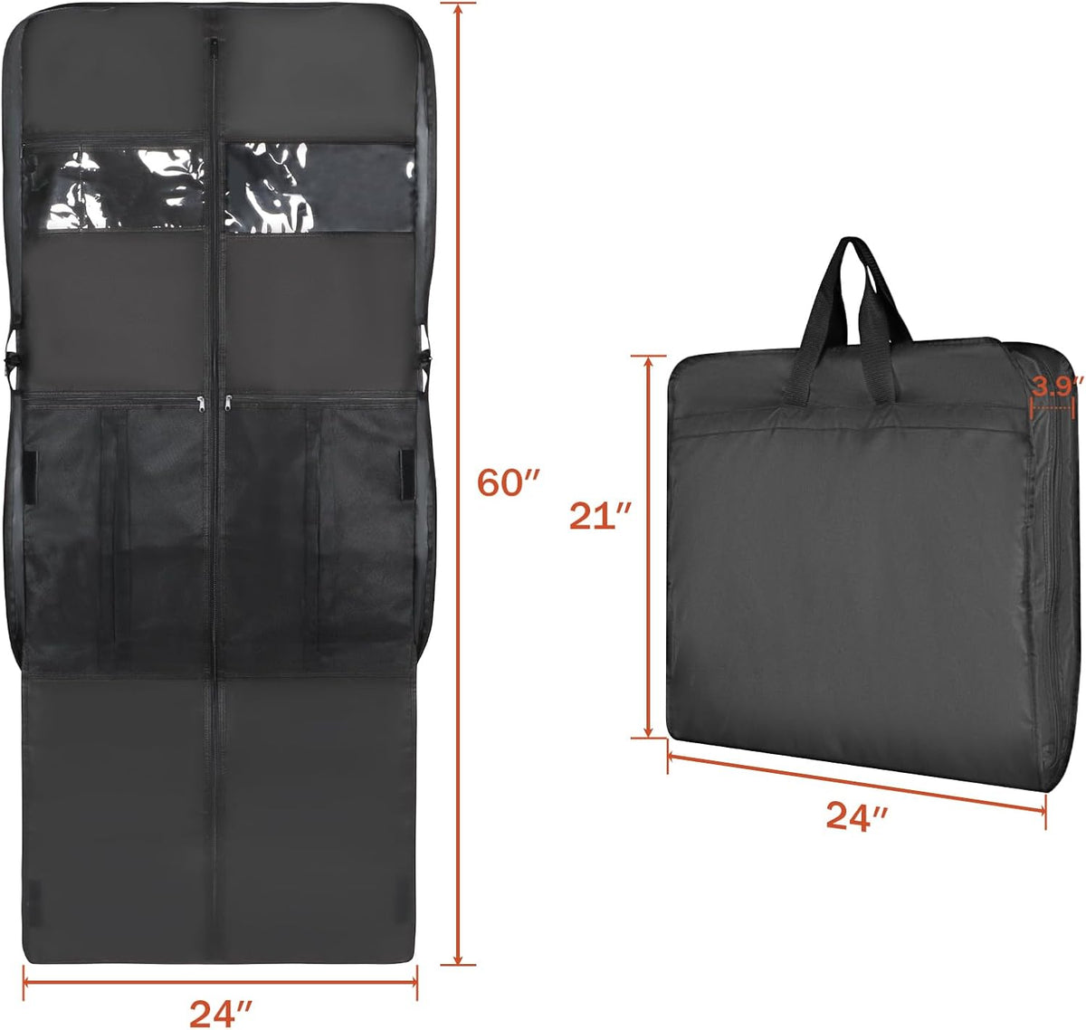 60 '' Foldable Extra Long Dress Garment Bag, Premium Breathable & Tear-resistant Hanging Dress Cover for Travel and Closet Storage with Mesh Shoe Pocket and 2 Carry Handles