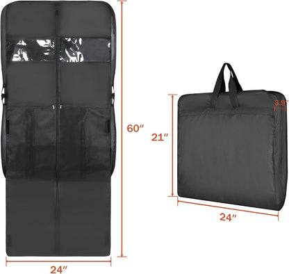 60 '' Foldable Extra Long Dress Garment Bag, Premium Breathable & Tear-resistant Hanging Dress Cover for Travel and Closet Storage with Mesh Shoe Pocket and 2 Carry Handles