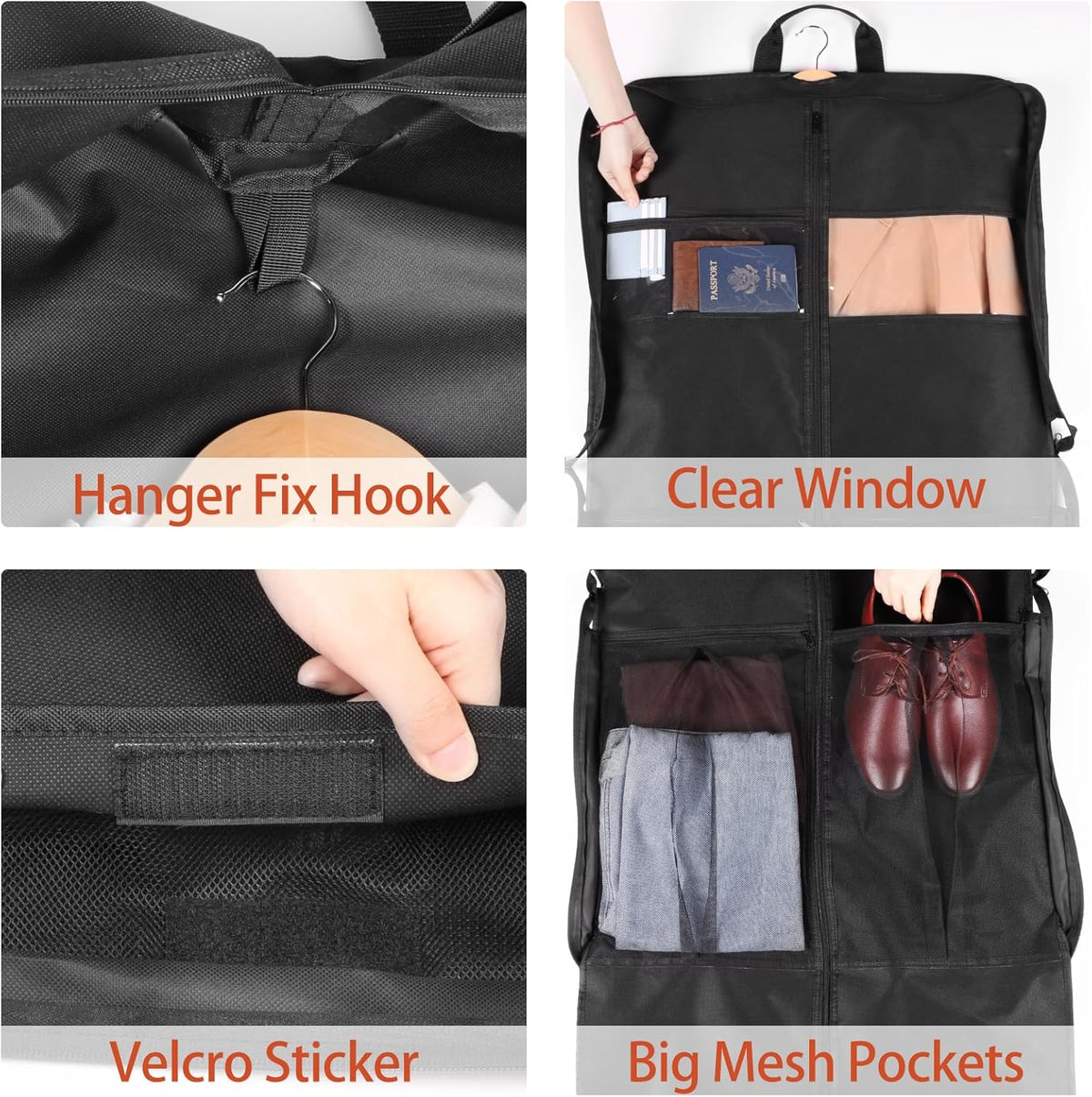 60 '' Foldable Extra Long Dress Garment Bag, Premium Breathable & Tear-resistant Hanging Dress Cover for Travel and Closet Storage with Mesh Shoe Pocket and 2 Carry Handles