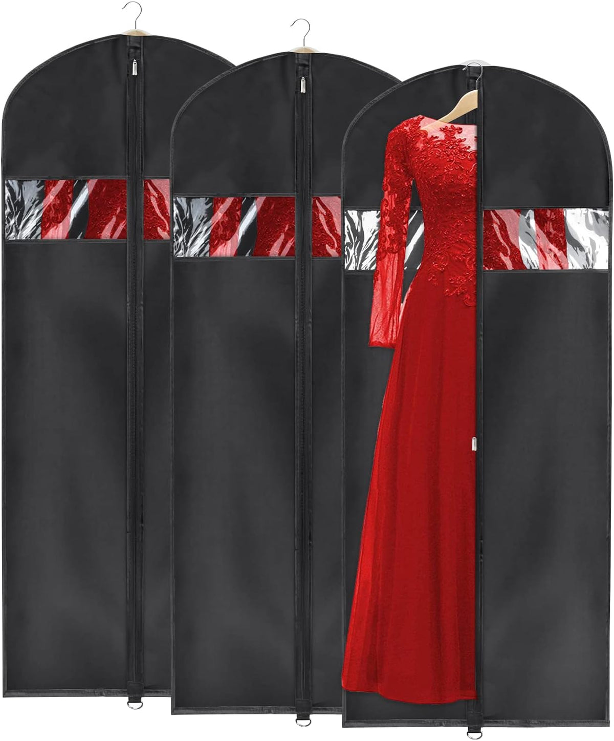 60 '' Foldable Extra Long Dress Garment Bag, Premium Breathable & Tear-resistant Hanging Dress Cover for Travel and Closet Storage with Mesh Shoe Pocket and 2 Carry Handles