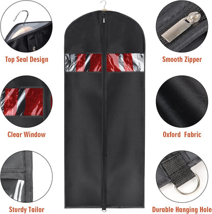 60 '' Foldable Extra Long Dress Garment Bag, Premium Breathable & Tear-resistant Hanging Dress Cover for Travel and Closet Storage with Mesh Shoe Pocket and 2 Carry Handles