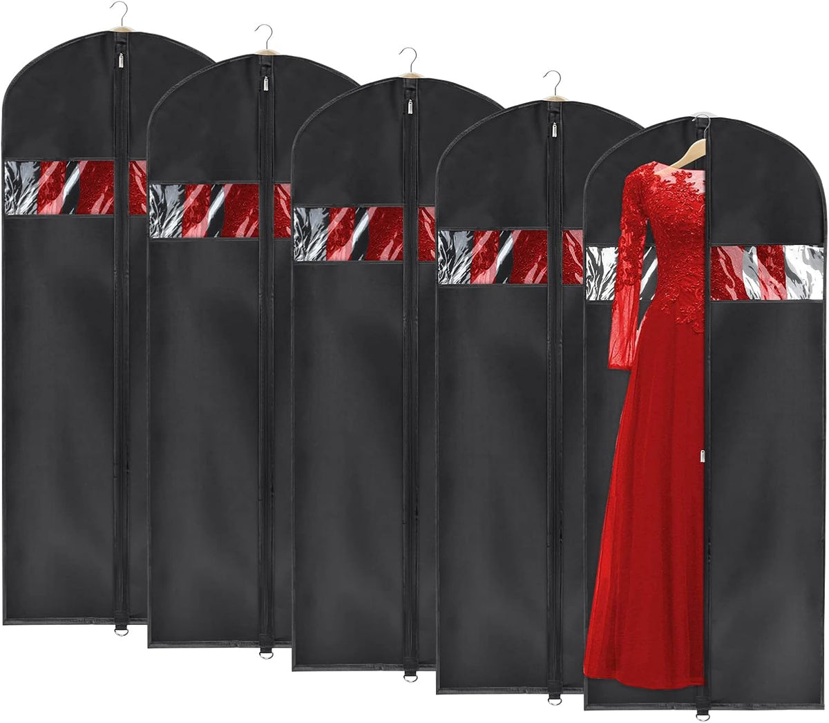 60 '' Foldable Extra Long Dress Garment Bag, Premium Breathable & Tear-resistant Hanging Dress Cover for Travel and Closet Storage with Mesh Shoe Pocket and 2 Carry Handles