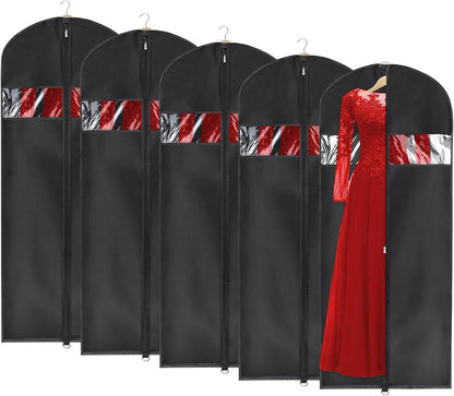 60 '' Foldable Extra Long Dress Garment Bag, Premium Breathable & Tear-resistant Hanging Dress Cover for Travel and Closet Storage with Mesh Shoe Pocket and 2 Carry Handles