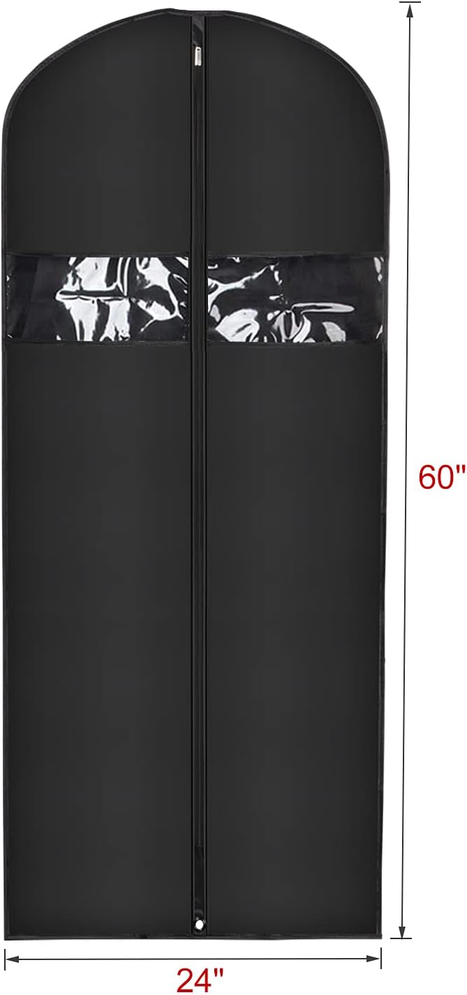 60 '' Foldable Extra Long Dress Garment Bag, Premium Breathable & Tear-resistant Hanging Dress Cover for Travel and Closet Storage with Mesh Shoe Pocket and 2 Carry Handles