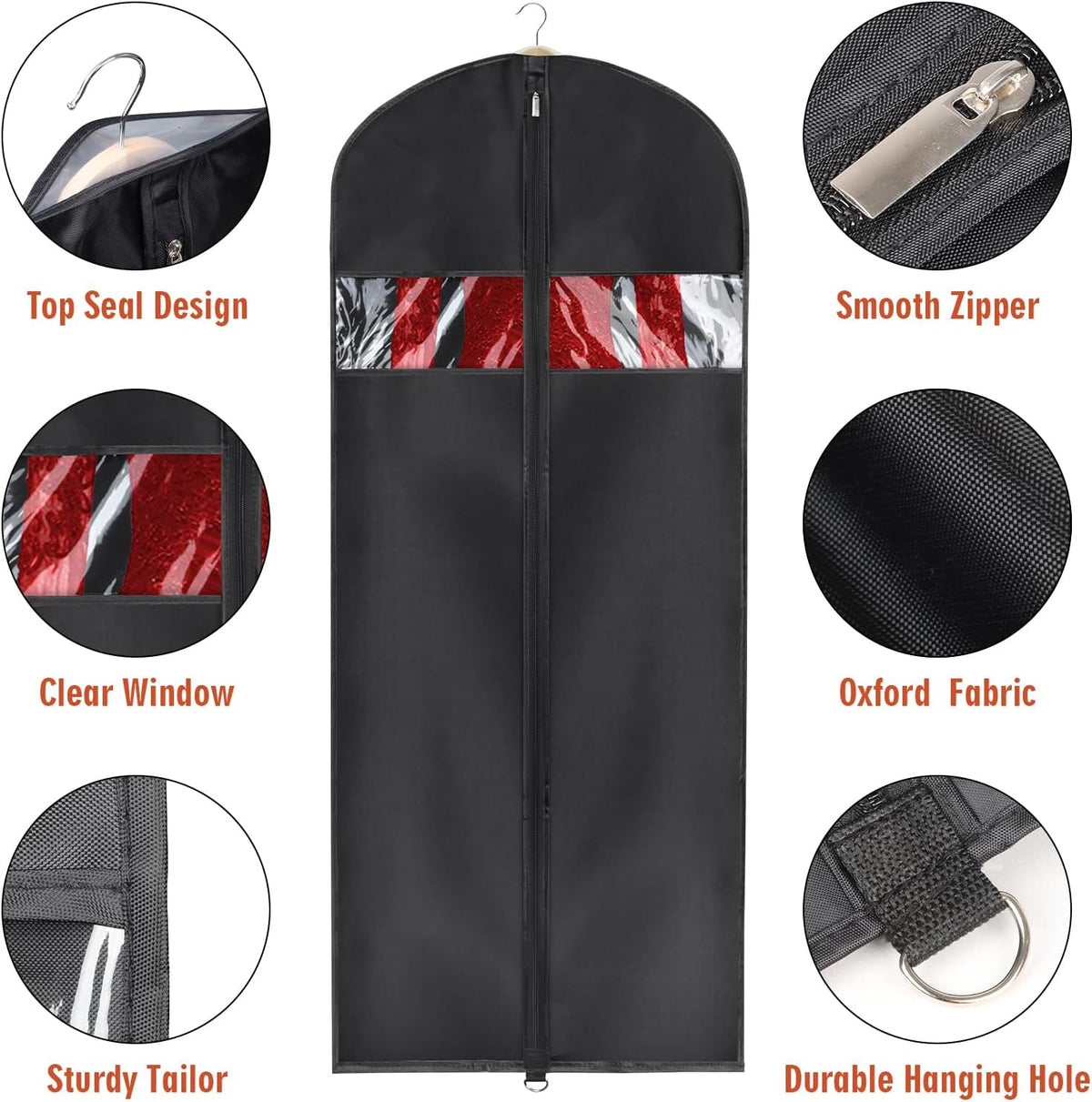 60 '' Foldable Extra Long Dress Garment Bag, Premium Breathable & Tear-resistant Hanging Dress Cover for Travel and Closet Storage with Mesh Shoe Pocket and 2 Carry Handles