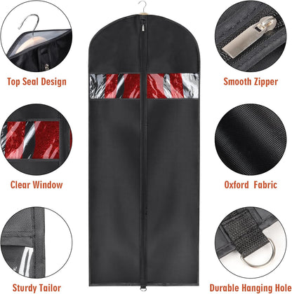 60 '' Foldable Extra Long Dress Garment Bag, Premium Breathable & Tear-resistant Hanging Dress Cover for Travel and Closet Storage with Mesh Shoe Pocket and 2 Carry Handles