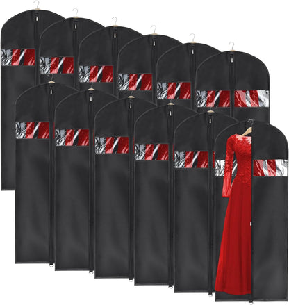 60 '' Foldable Extra Long Dress Garment Bag, Premium Breathable & Tear-resistant Hanging Dress Cover for Travel and Closet Storage with Mesh Shoe Pocket and 2 Carry Handles