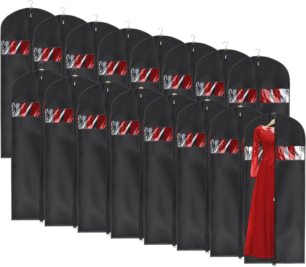 60 '' Foldable Extra Long Dress Garment Bag, Premium Breathable & Tear-resistant Hanging Dress Cover for Travel and Closet Storage with Mesh Shoe Pocket and 2 Carry Handles