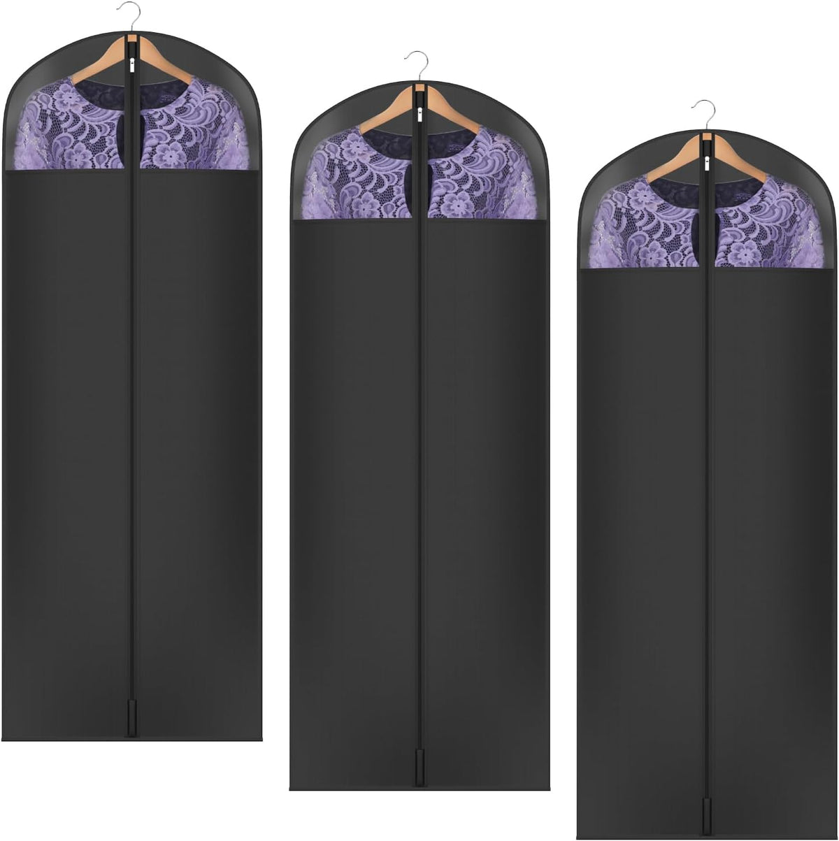 60 '' Foldable Extra Long Dress Garment Bag, Premium Breathable & Tear-resistant Hanging Dress Cover for Travel and Closet Storage with Mesh Shoe Pocket and 2 Carry Handles