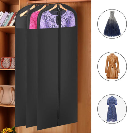 60 '' Foldable Extra Long Dress Garment Bag, Premium Breathable & Tear-resistant Hanging Dress Cover for Travel and Closet Storage with Mesh Shoe Pocket and 2 Carry Handles