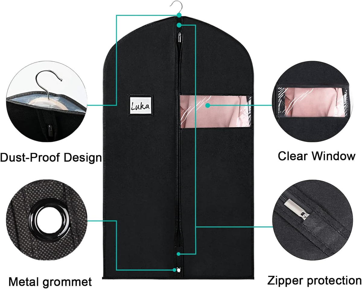 60 '' Foldable Extra Long Dress Garment Bag, Premium Breathable & Tear-resistant Hanging Dress Cover for Travel and Closet Storage with Mesh Shoe Pocket and 2 Carry Handles