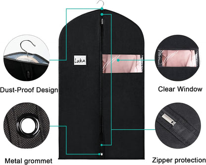 60 '' Foldable Extra Long Dress Garment Bag, Premium Breathable & Tear-resistant Hanging Dress Cover for Travel and Closet Storage with Mesh Shoe Pocket and 2 Carry Handles