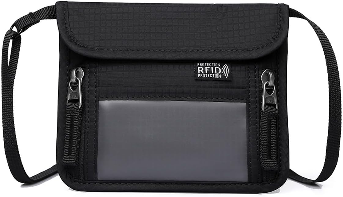 Passport Holder for Travel Pouch Neck Wallet for Traveling Women Men with RFID Blocking Waterproof and Slim Neck Pouch Adjustable Neck Strap (Z-Blue)