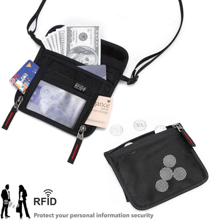 Passport Holder for Travel Pouch Neck Wallet for Traveling Women Men with RFID Blocking Waterproof and Slim Neck Pouch Adjustable Neck Strap (Z-Blue)
