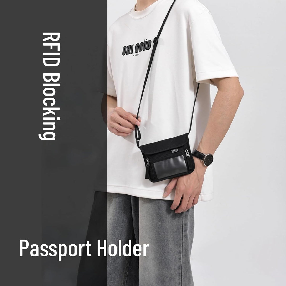 Passport Holder for Travel Pouch Neck Wallet for Traveling Women Men with RFID Blocking Waterproof and Slim Neck Pouch Adjustable Neck Strap (Z-Blue)