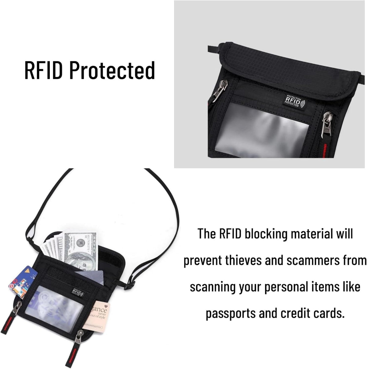 Passport Holder for Travel Pouch Neck Wallet for Traveling Women Men with RFID Blocking Waterproof and Slim Neck Pouch Adjustable Neck Strap (Z-Blue)