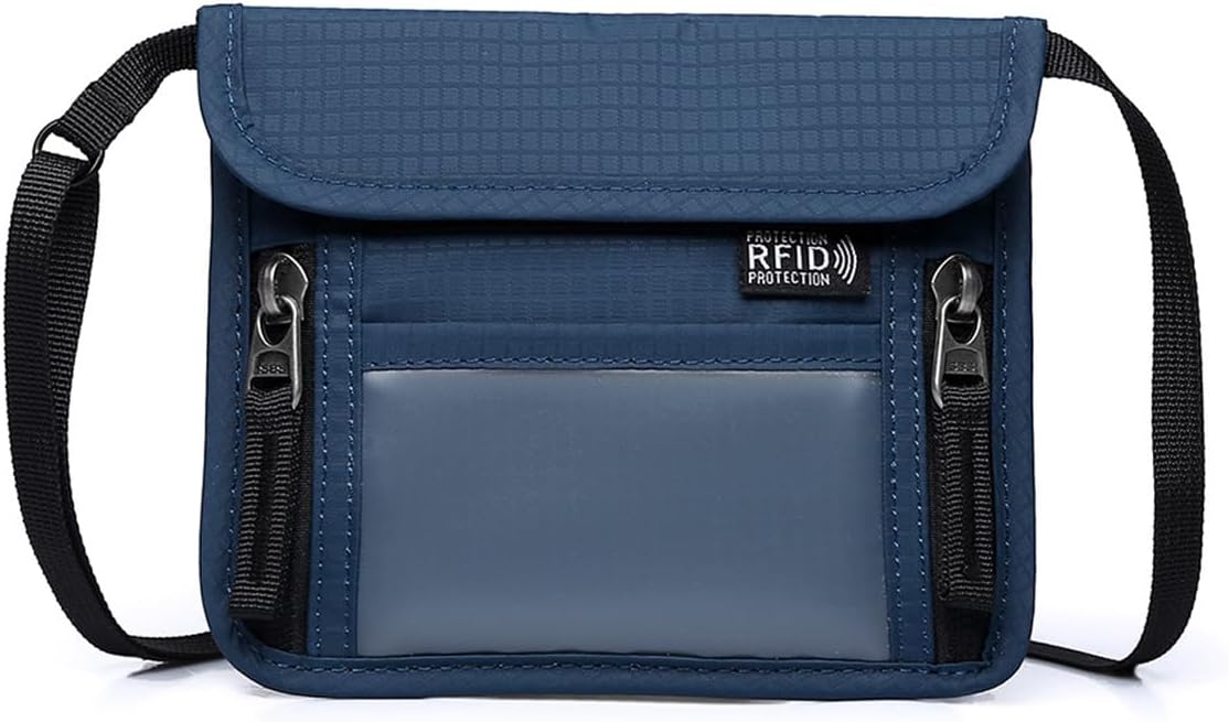 Passport Holder for Travel Pouch Neck Wallet for Traveling Women Men with RFID Blocking Waterproof and Slim Neck Pouch Adjustable Neck Strap (Z-Blue)