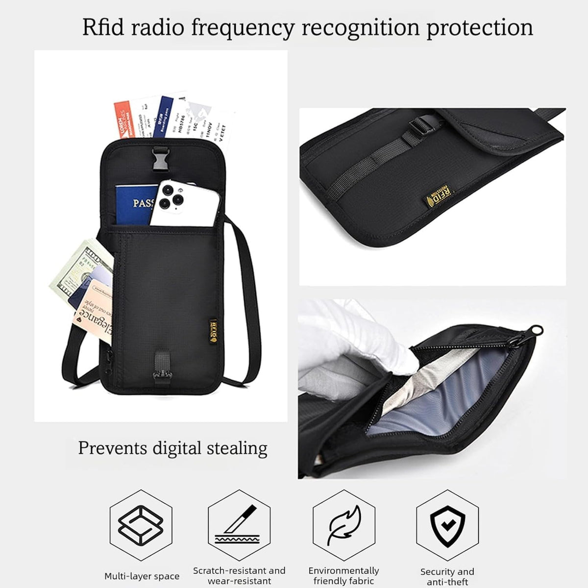 Passport Holder for Travel Pouch Neck Wallet for Traveling Women Men with RFID Blocking Waterproof and Slim Neck Pouch Adjustable Neck Strap (Z-Blue)