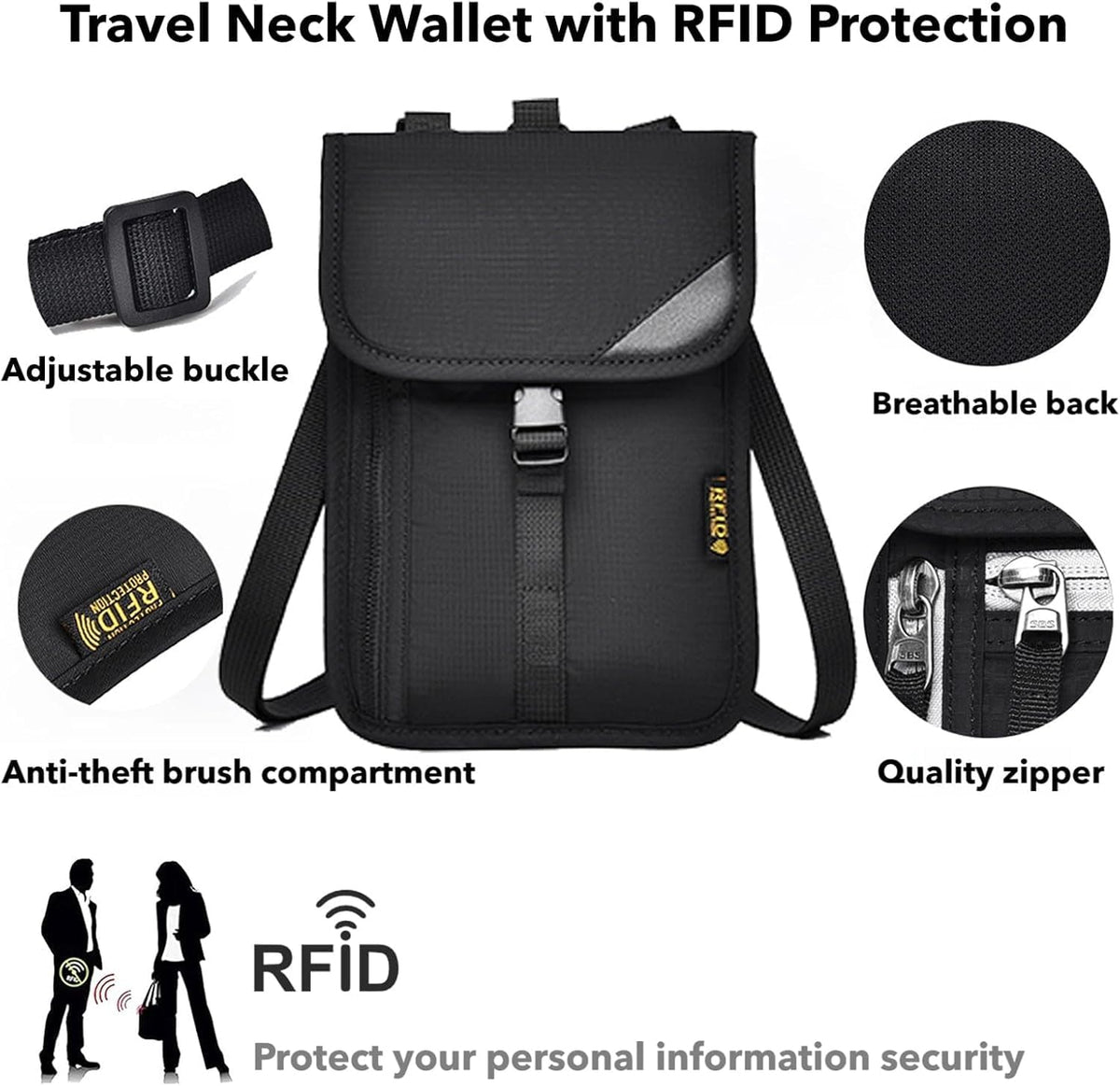 Passport Holder for Travel Pouch Neck Wallet for Traveling Women Men with RFID Blocking Waterproof and Slim Neck Pouch Adjustable Neck Strap (Z-Blue)