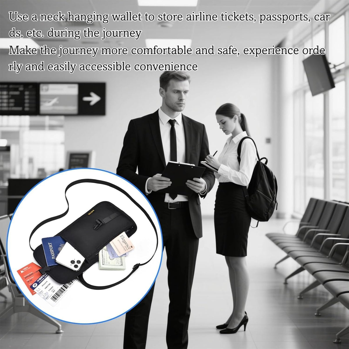Passport Holder for Travel Pouch Neck Wallet for Traveling Women Men with RFID Blocking Waterproof and Slim Neck Pouch Adjustable Neck Strap (Z-Blue)