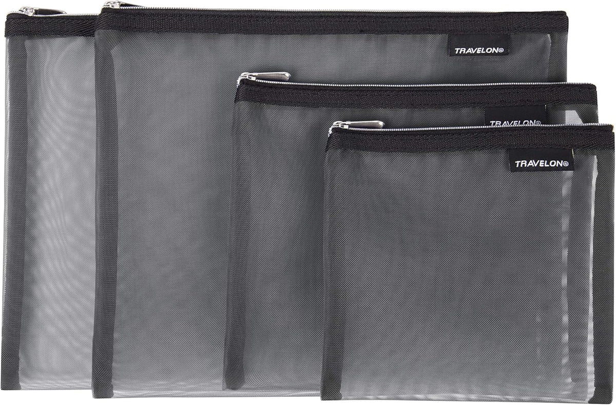 Set of 4 Mesh Pouches, Gray, 9.5 x 12.75 x 0.5