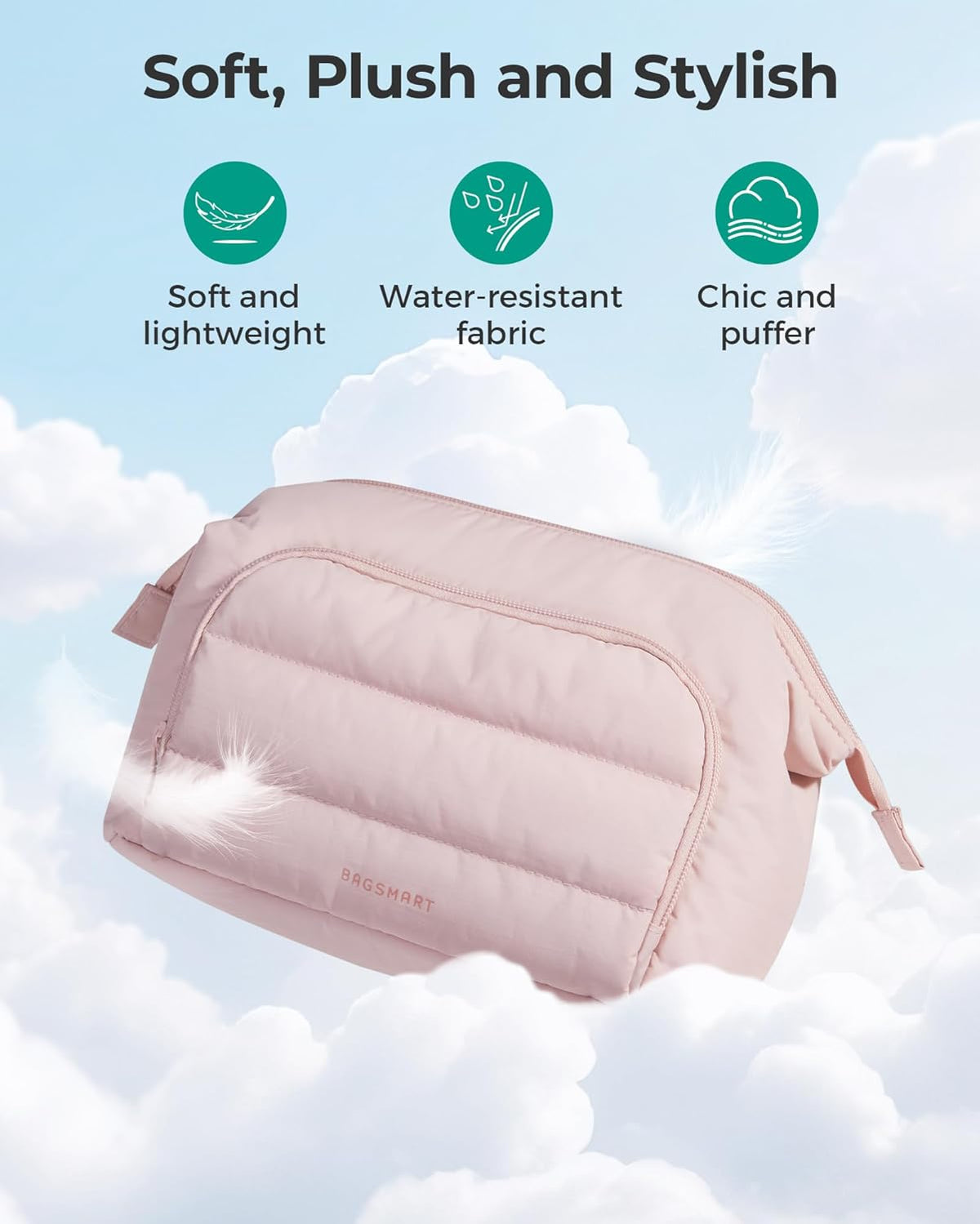 Travel Makeup Bag, Cosmetic Bag Small Make Up Organizer Case,Wide-open Pouch for Women Purse for Toiletries Accessories Brushes,Large Beige