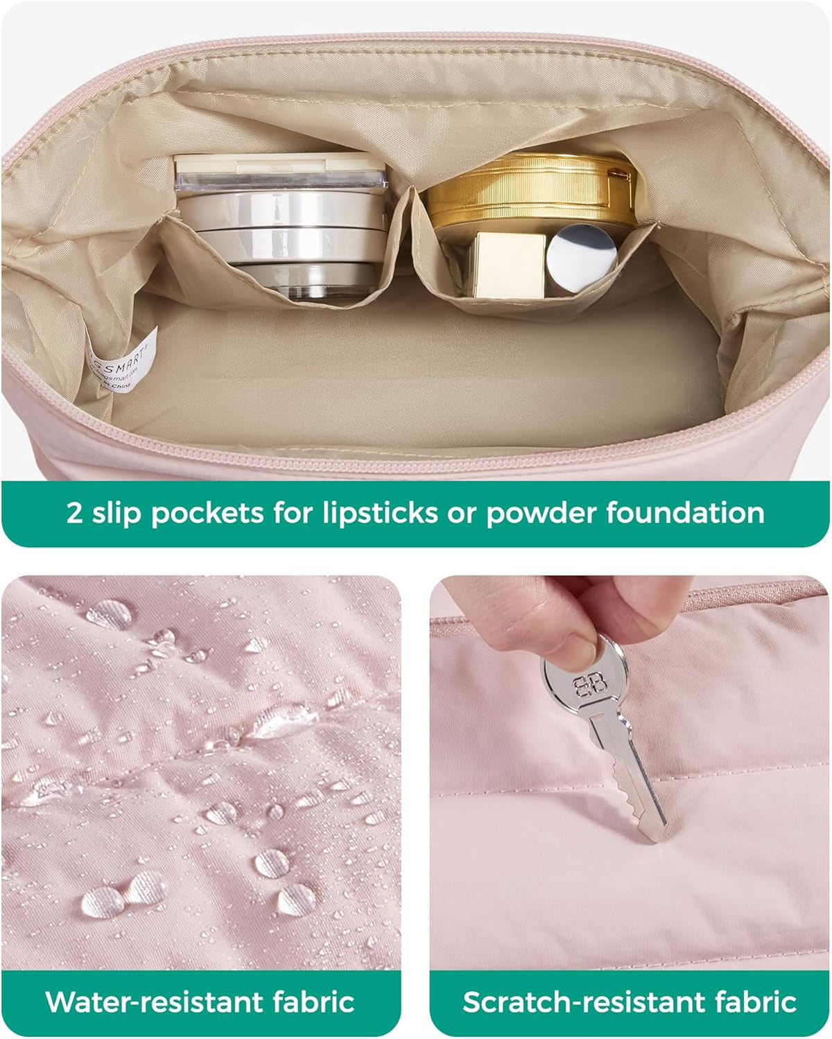 Travel Makeup Bag, Cosmetic Bag Small Make Up Organizer Case,Wide-open Pouch for Women Purse for Toiletries Accessories Brushes,Large Beige