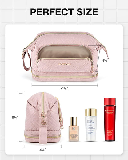 Travel Makeup Bag, Cosmetic Bag Small Make Up Organizer Case,Wide-open Pouch for Women Purse for Toiletries Accessories Brushes,Large Beige