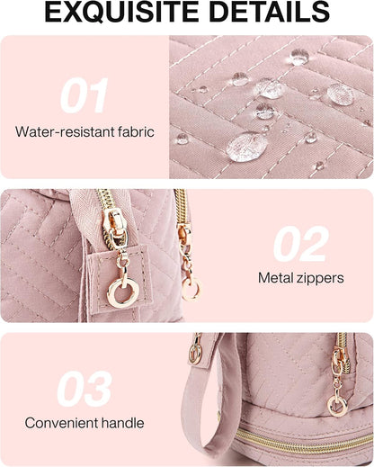 Travel Makeup Bag, Cosmetic Bag Small Make Up Organizer Case,Wide-open Pouch for Women Purse for Toiletries Accessories Brushes,Large Beige