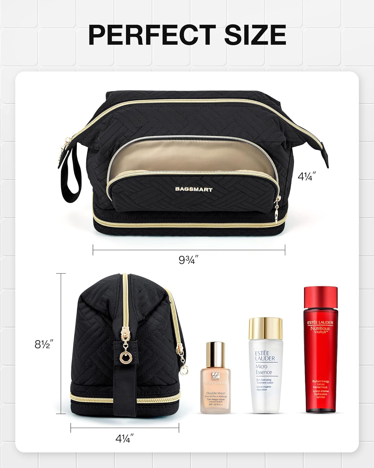Travel Makeup Bag, Cosmetic Bag Small Make Up Organizer Case,Wide-open Pouch for Women Purse for Toiletries Accessories Brushes,Large Beige