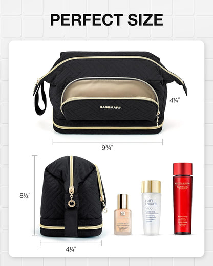 Travel Makeup Bag, Cosmetic Bag Small Make Up Organizer Case,Wide-open Pouch for Women Purse for Toiletries Accessories Brushes,Large Beige
