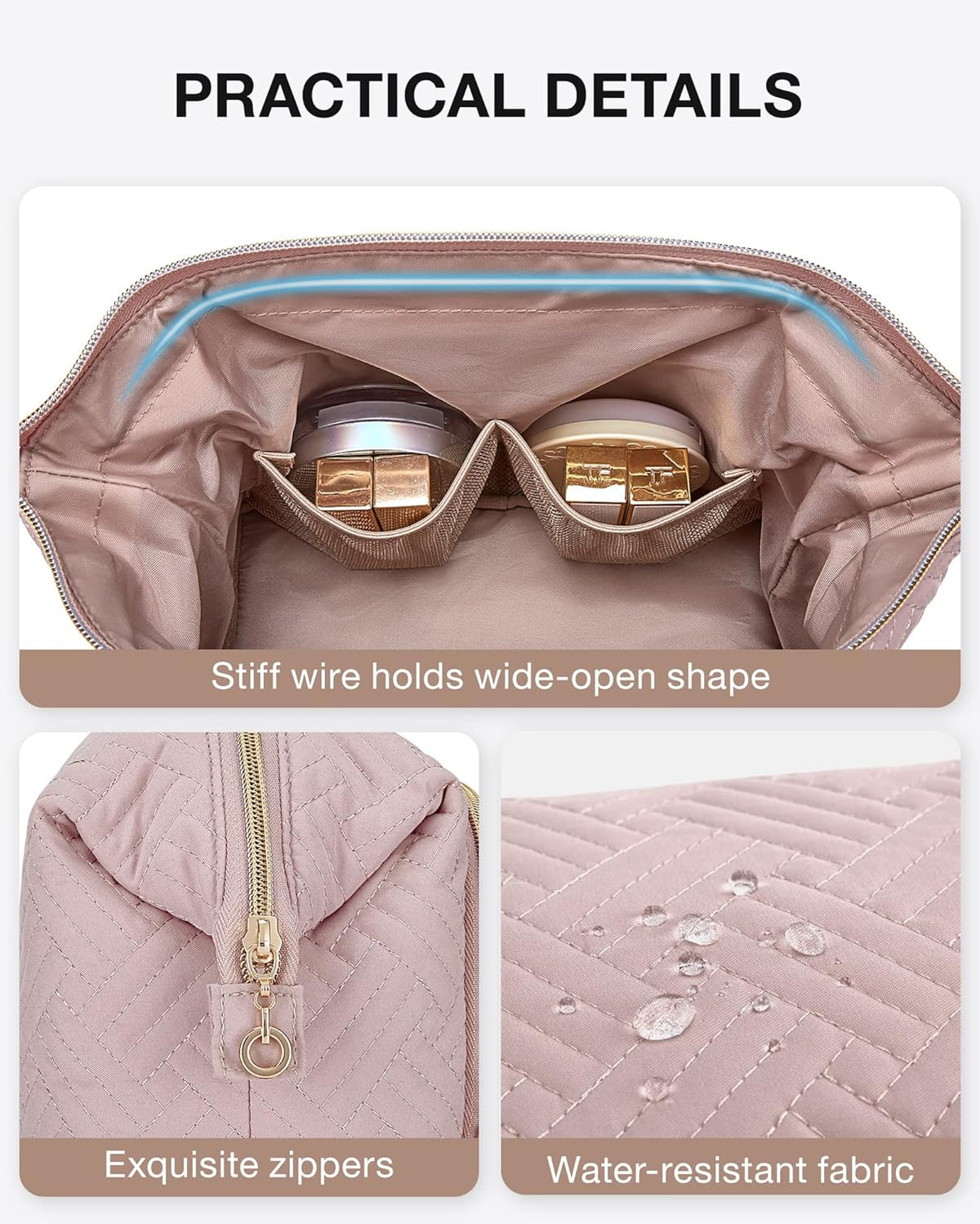 Travel Makeup Bag, Cosmetic Bag Small Make Up Organizer Case,Wide-open Pouch for Women Purse for Toiletries Accessories Brushes,Large Beige