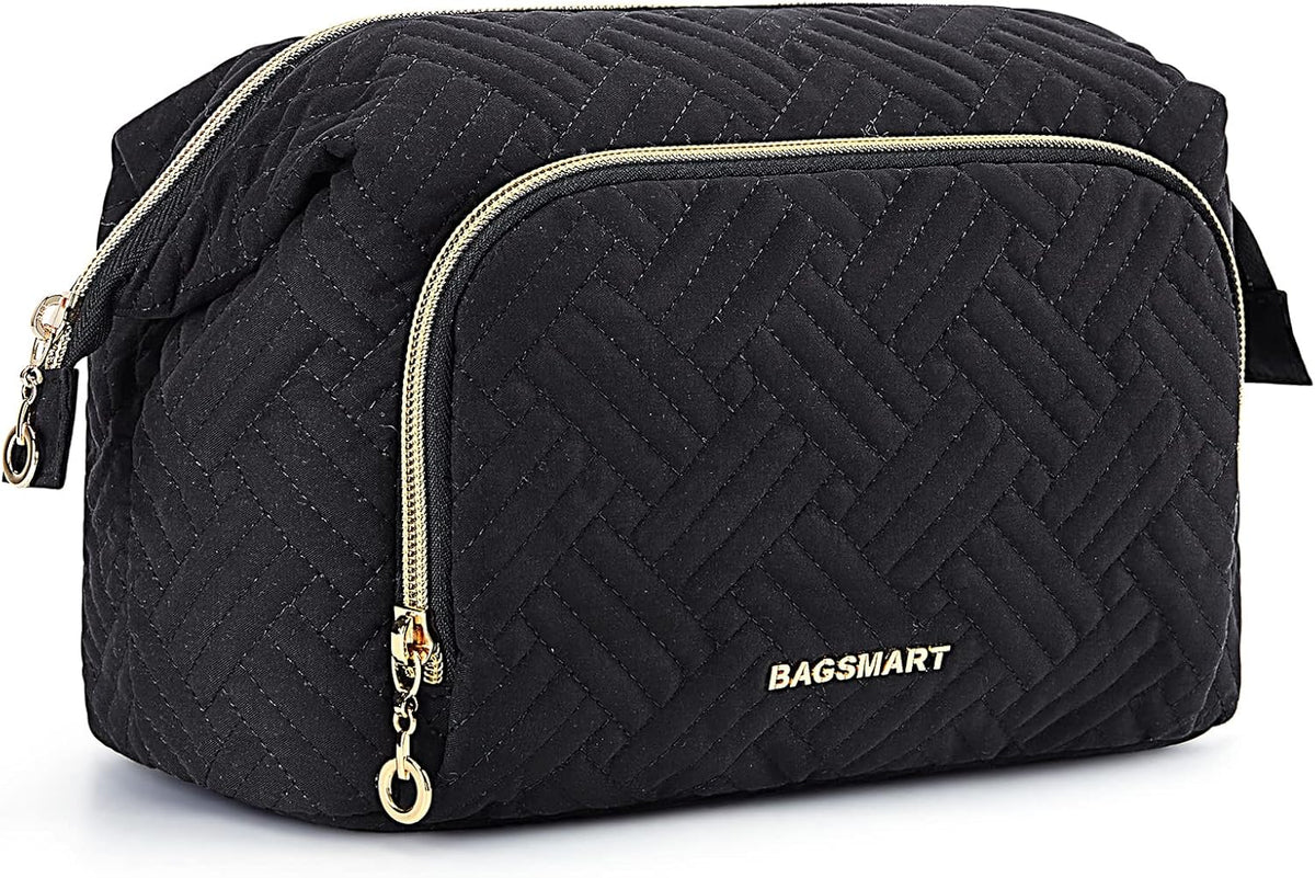 Travel Makeup Bag, Cosmetic Bag Small Make Up Organizer Case,Wide-open Pouch for Women Purse for Toiletries Accessories Brushes,Large Beige