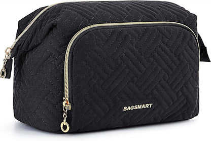 Travel Makeup Bag, Cosmetic Bag Small Make Up Organizer Case,Wide-open Pouch for Women Purse for Toiletries Accessories Brushes,Large Beige