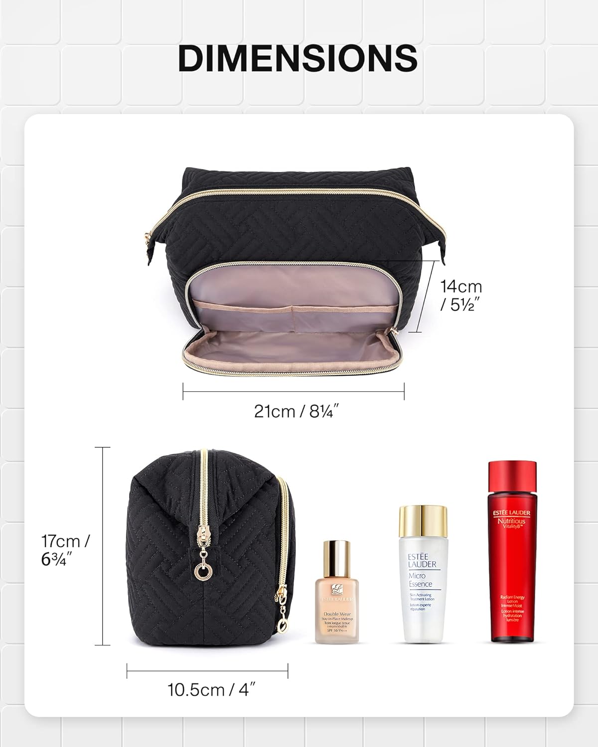 Travel Makeup Bag, Cosmetic Bag Small Make Up Organizer Case,Wide-open Pouch for Women Purse for Toiletries Accessories Brushes,Large Beige