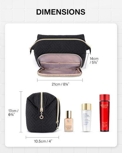 Travel Makeup Bag, Cosmetic Bag Small Make Up Organizer Case,Wide-open Pouch for Women Purse for Toiletries Accessories Brushes,Large Beige